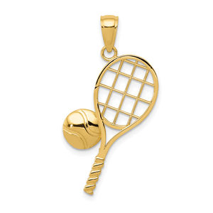 Million Charms 14k Yellow Gold Diamond-Cut Tennis Racquet Necklace Charm Pendant
